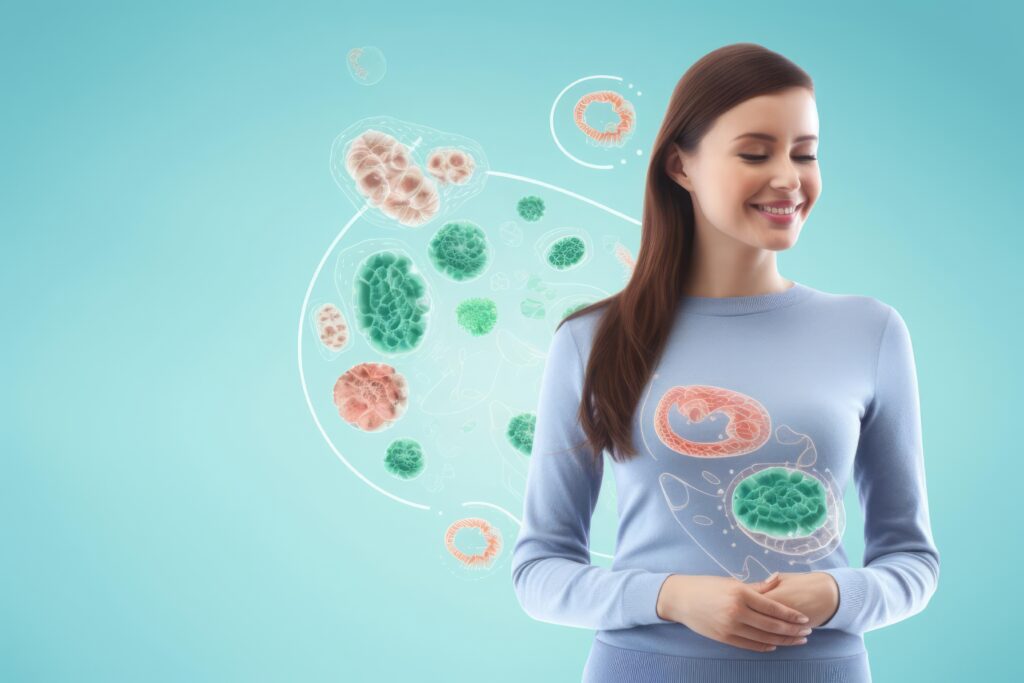 A happy woman with a healthy digestive system